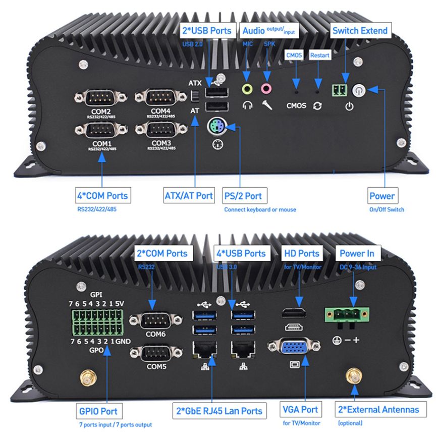 كمبيوتر صناعي صغير بدون مروحة  - مراجعة Fanless Industrial Pc Rs485 Core I7 وسعره