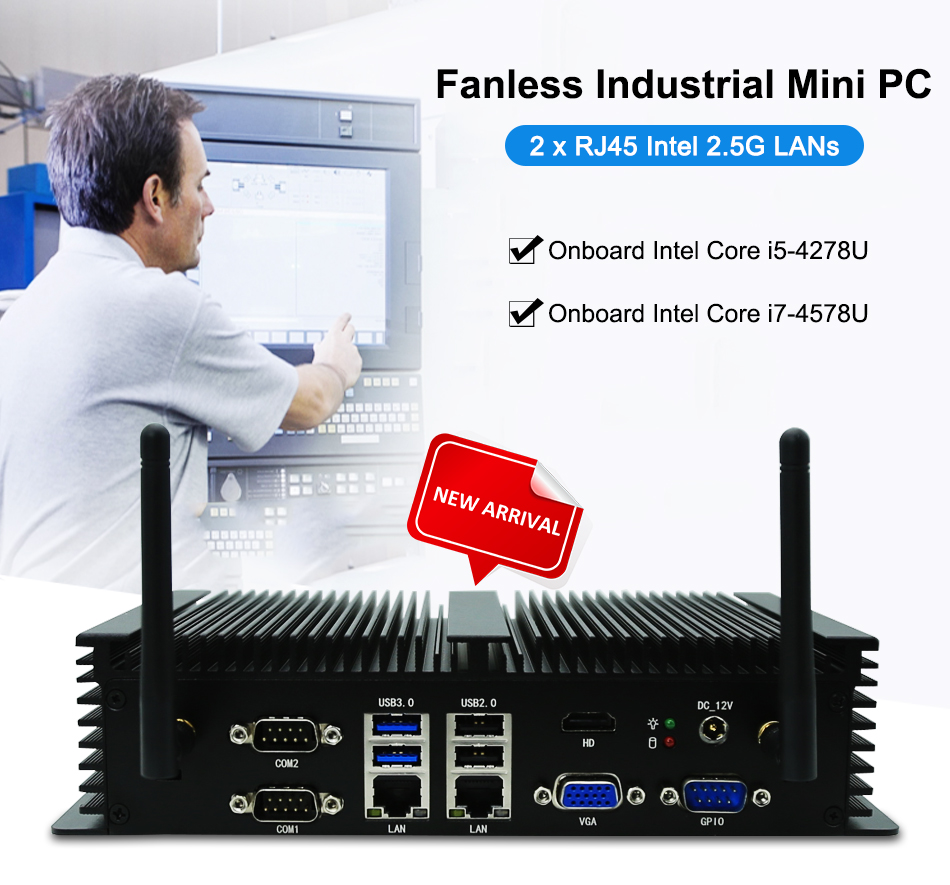 كمبيوتر مدمج بدون مروحة Intel  - مراجعة Fanless Industrial Pc Rs485 Core I7 وسعره